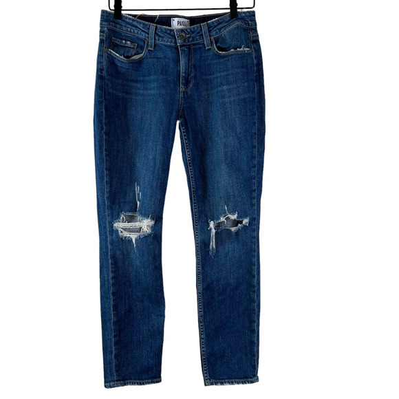 Paige Womens Anabelle Slim Skinny Jeans Blue Distressed Dark Wash Mid Rise 27 - Picture 1 of 9